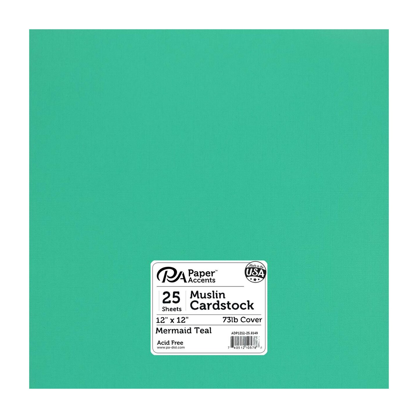 PA Paper Accents Muslin Cardstock 12" x 12" Mermaid Teal, 73lb colored cardstock paper for card making, scrapbooking, printing, quilling and crafts, 25 piece pack