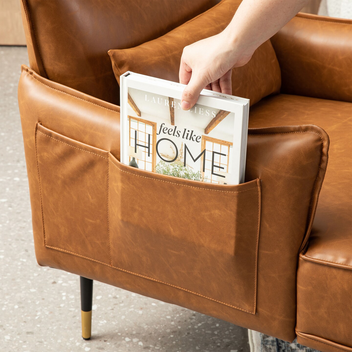 29.5"W Mid-Century Modern Leatherette Armchair With Side Pocket