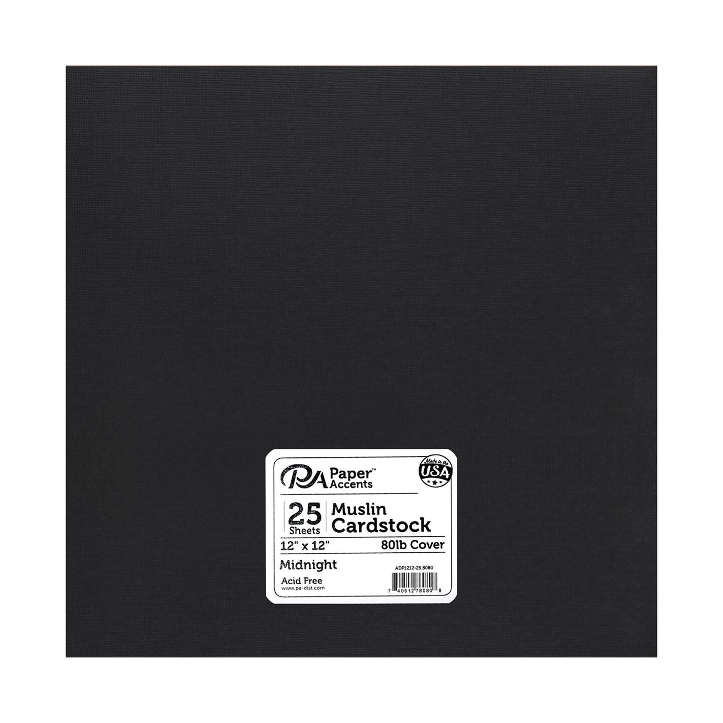 PA Paper Accents Muslin Cardstock 12" x 12" Midnight, 80lb colored cardstock paper for card making, scrapbooking, printing, quilling and crafts, 25 piece pack