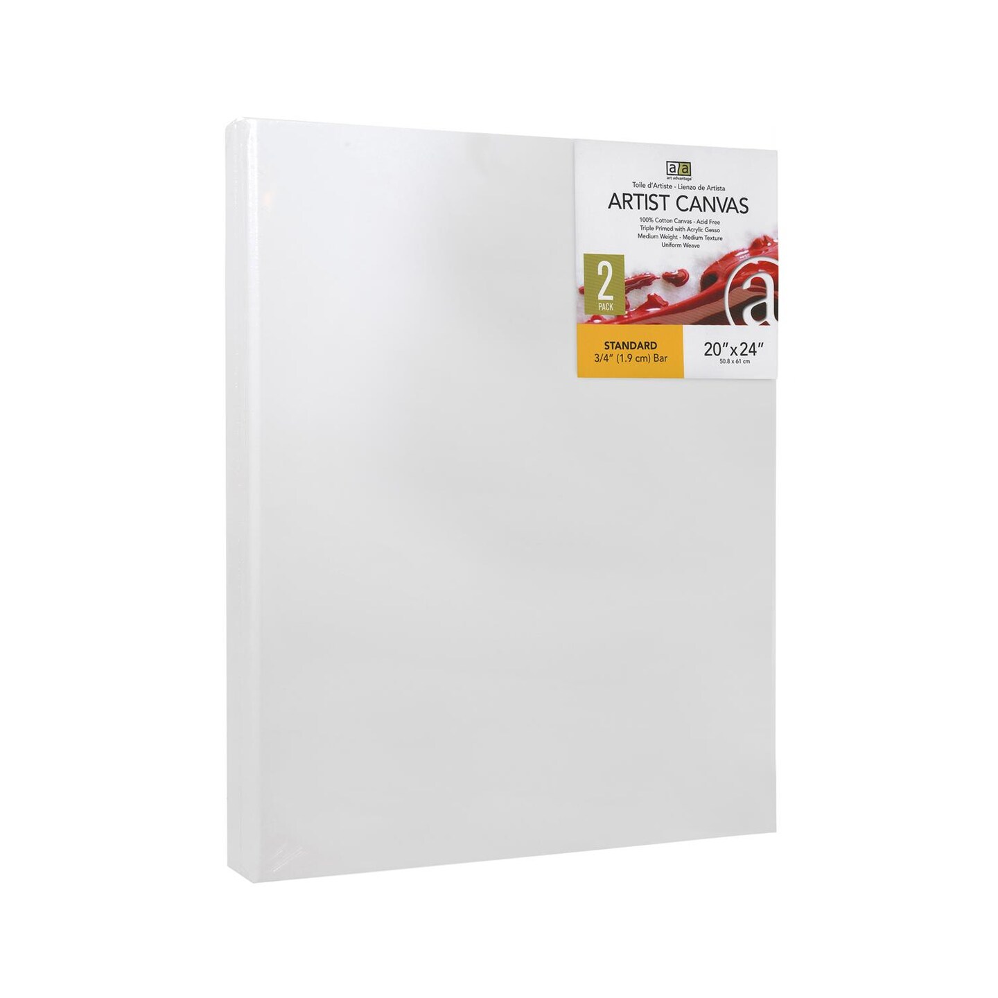 Art Advantage Artist Canvas Visual Edge 20x24, 2pc, Stretched Canvas for Painting, Blank Canvas for Acrylics &#x26; Oils, Canvases for Artists, Professional Pre-Stretched Canvas