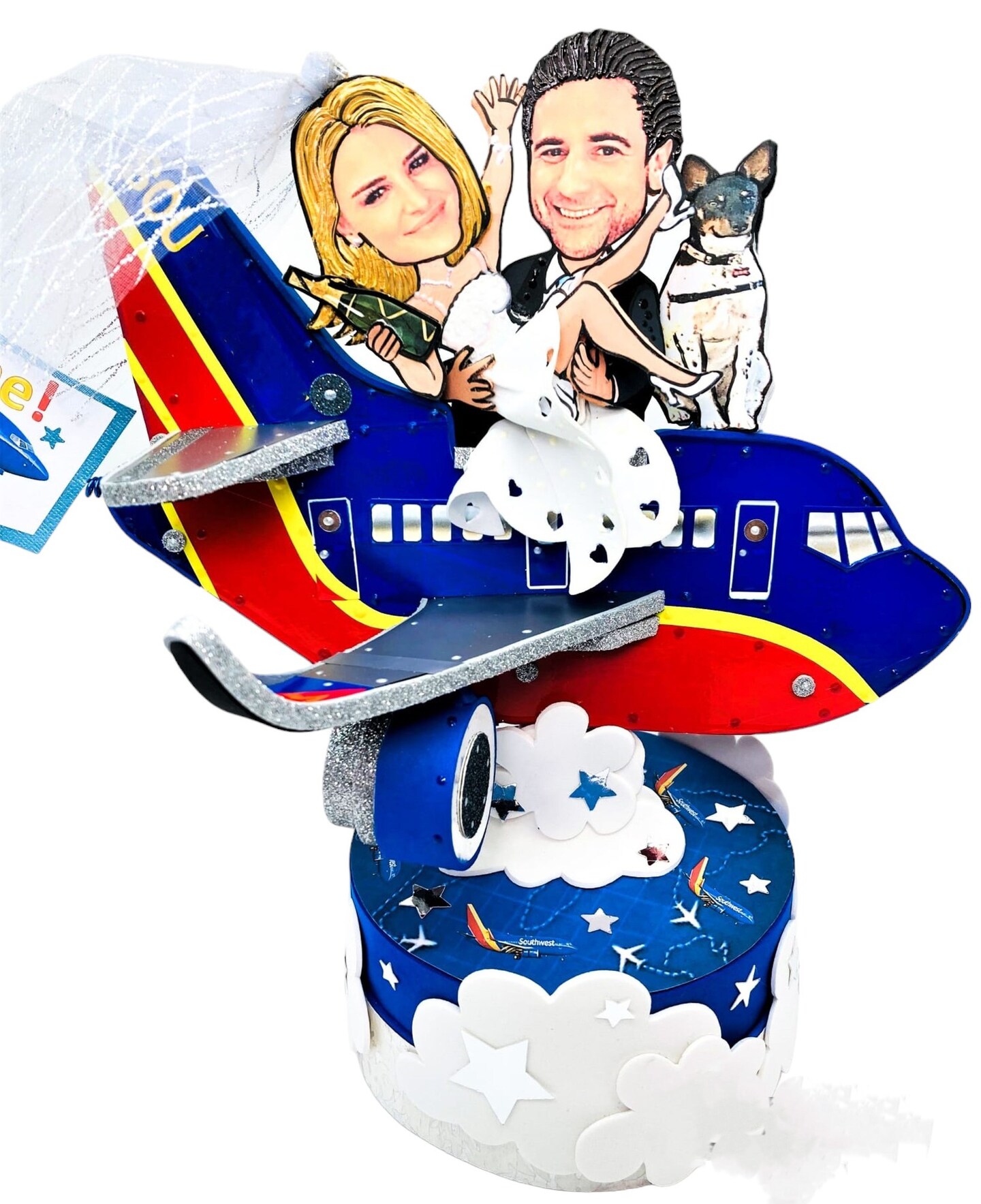 Gold Airplane Birthday Cake Topper Set - 3-Piece For Travel/Aviation Themed Parties - View #2