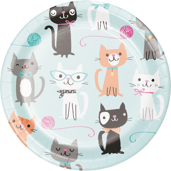 Bulk Pack of 24 Purr-Fect Cat Party Paper Dessert Plates