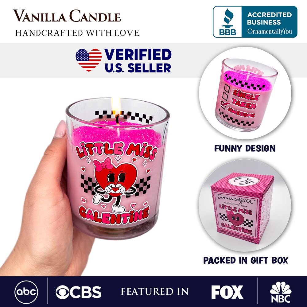 Little Miss Galentine Candle, Vanilla Scented Single Women Pink Valentine's Day Gift
