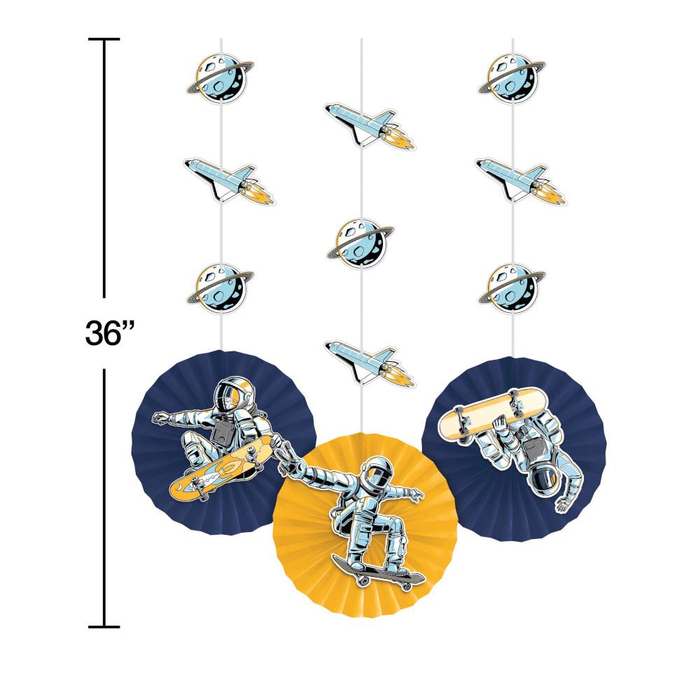 Space Skater Hanging Decoration w/ Cutouts & Paper Fans (3/Pkg)