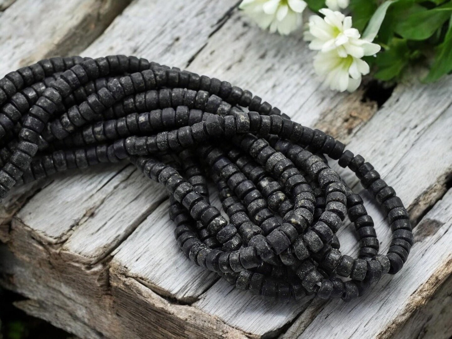 6x3mm Rustic Opaque Black Indonesian Heishi Beads (20" Strand)