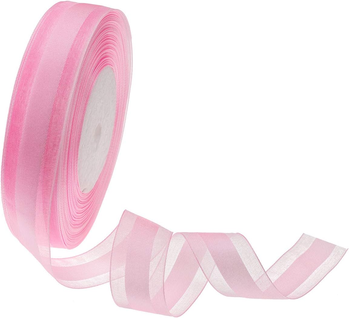 50 Yards 1 Inch Wide Satin Ribbon with Organza Edge for Wedding Gifts Wrapping DIY Bows and Craft (Pink)