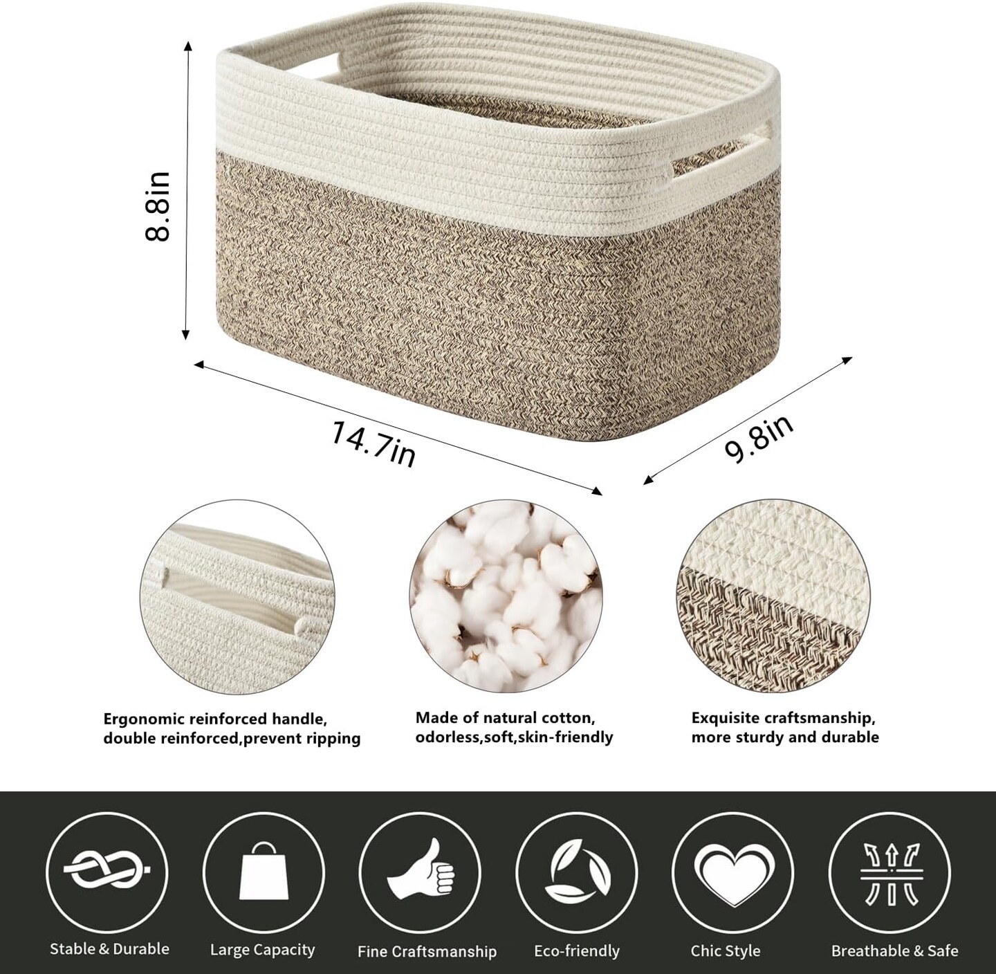 Storage Basket, Woven Baskets for Storage, Cotton Rope Baskets for Organizing