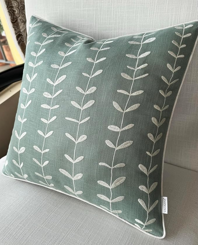 Hand Crafted Cotton Square Decorative Accent Throw Pillow Cover - for Master Bedroom, New Home, Anniversary, Farmhouse, Couch, Sofa - Lollipop-Light Teal, 18x18 Inches
