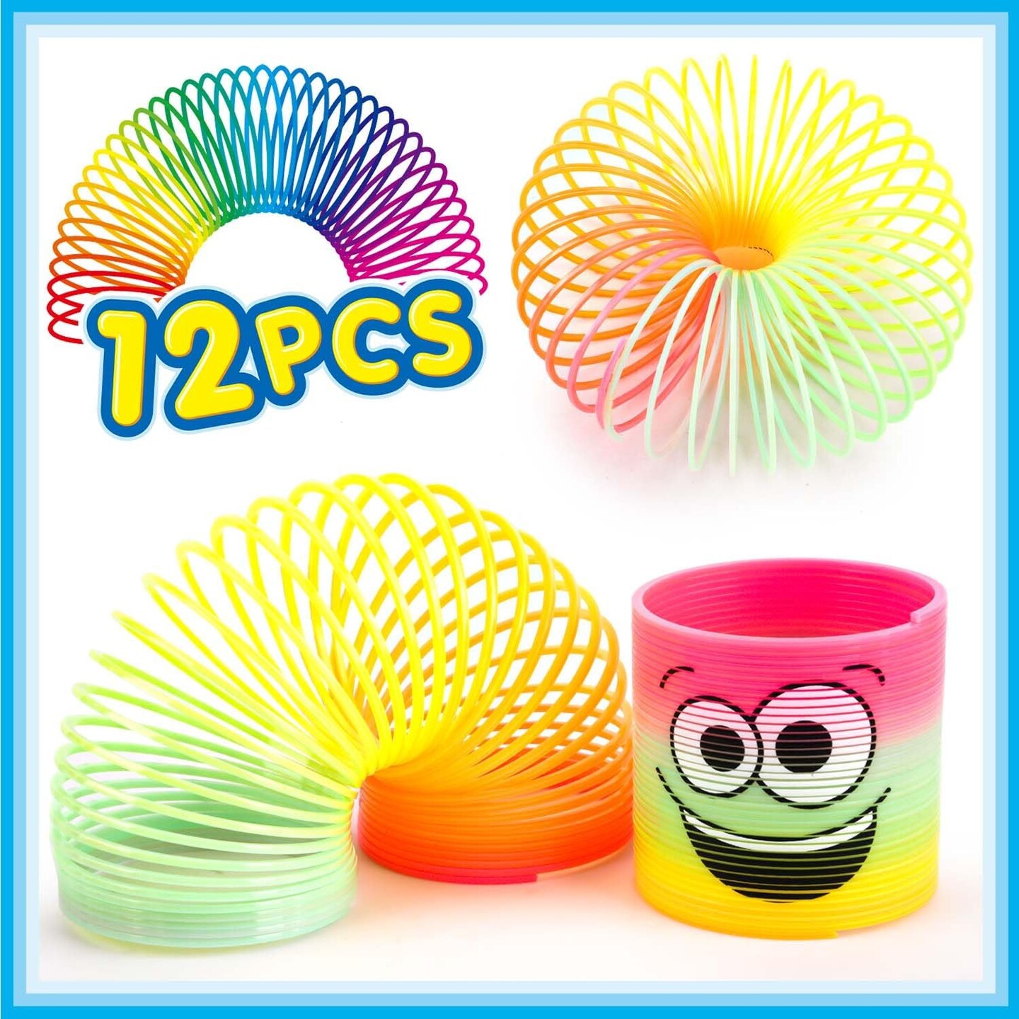 Rainbow Magic Spring, 12Pcs Colorful Plastic Springy Toys Fidget Toys Walking Toy Circle Shaped Coils Party Favors Gift Stocking Stuffers for Boy Girl Children Kids (Rainbow Emoji)