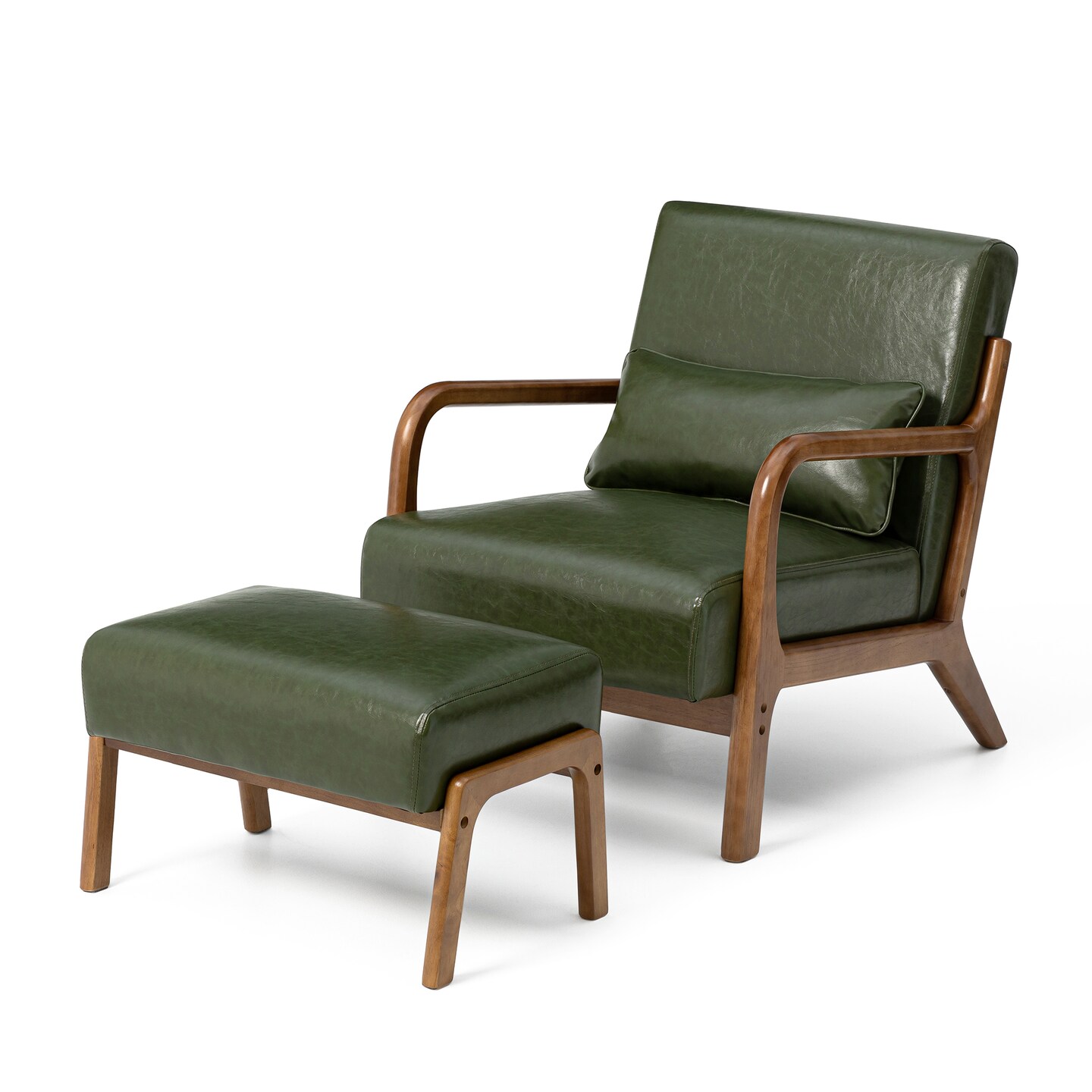 30.75"H Mid-Century PU Leather Armchair with Ottoman Set