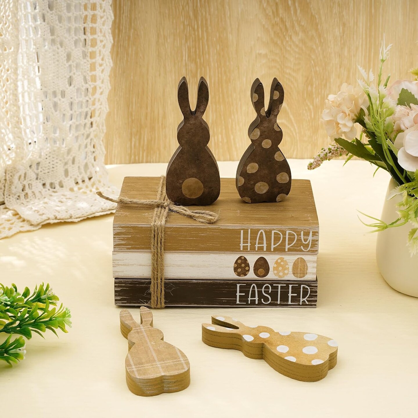 7-Piece Easter Wooden Tiered Tray Decor – Farmhouse Bunny Set