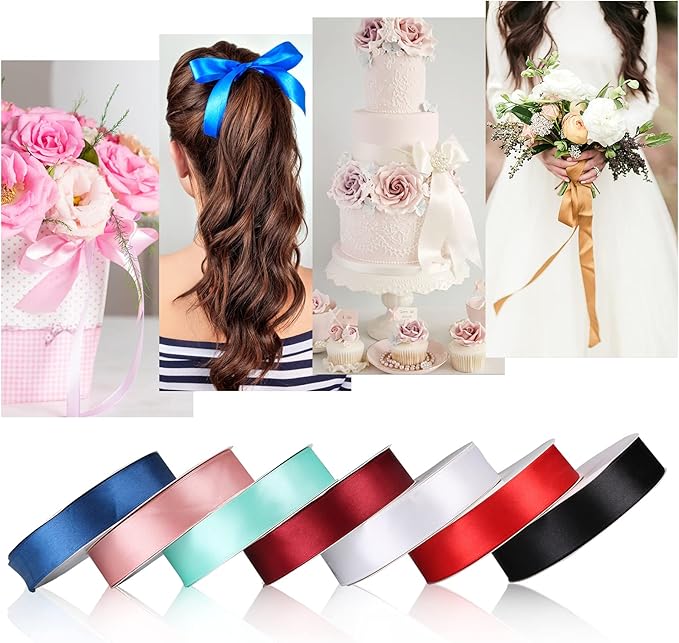 Satin Ribbon Solid Color Light Pink 1/4 inches X 50 Yards, Double Faced Polyester Fabric Ribbon for Gifts Wrapping, Wedding, Party, Hair, Crafts, Bows, DIY Decor Ornaments