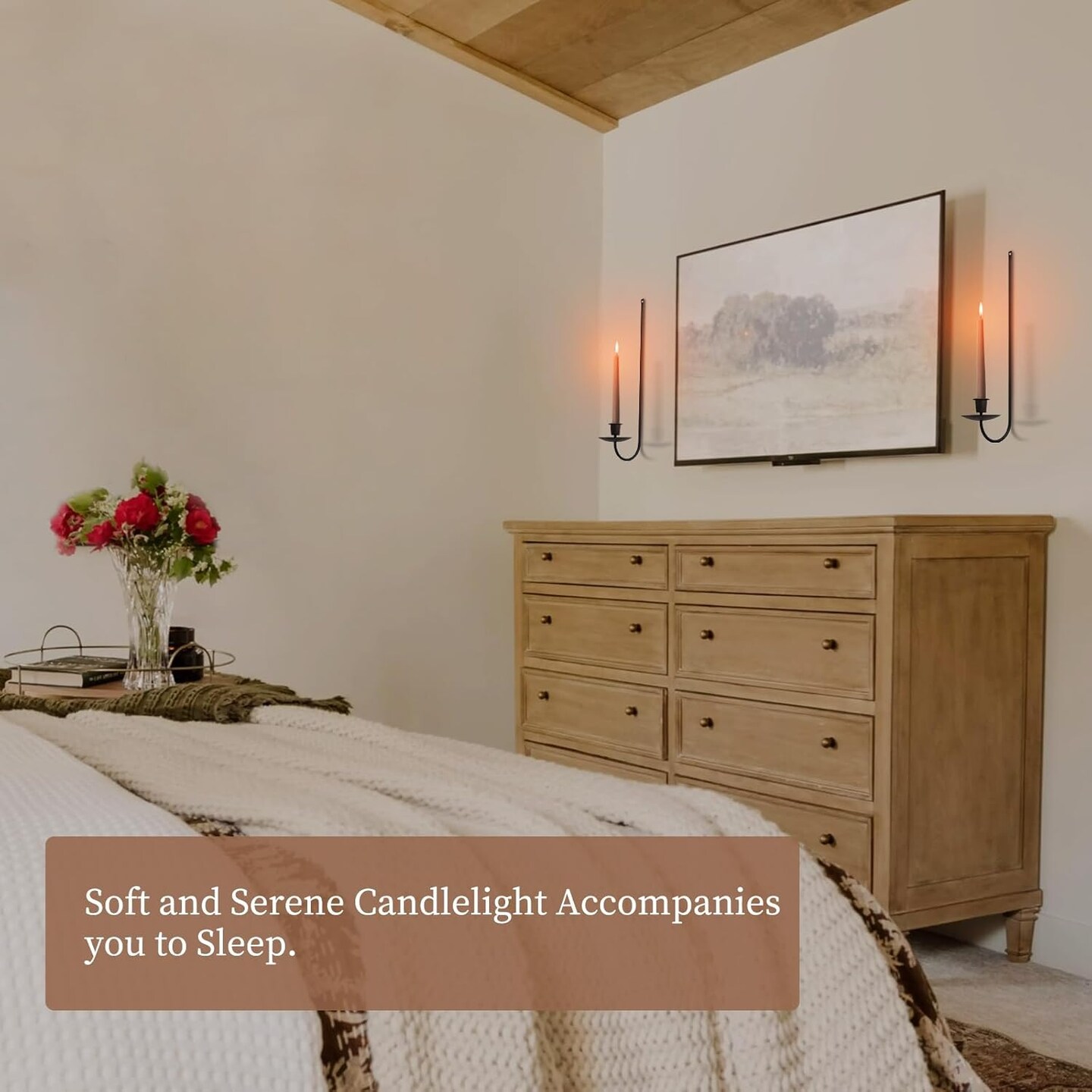 Wall Candle Holder Set of 2, Stylish Black Metal Wall Mount Candle Sconces, Modern Wall Decor for Living Room, Dining Room, Fireplace, Farmhouse, and Christmas