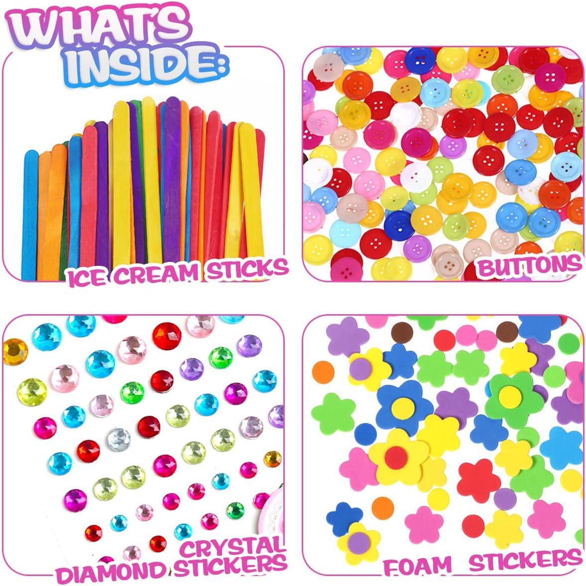 Arts and Crafts Supplies for Kids Including Feathers, Pipe Cleaners