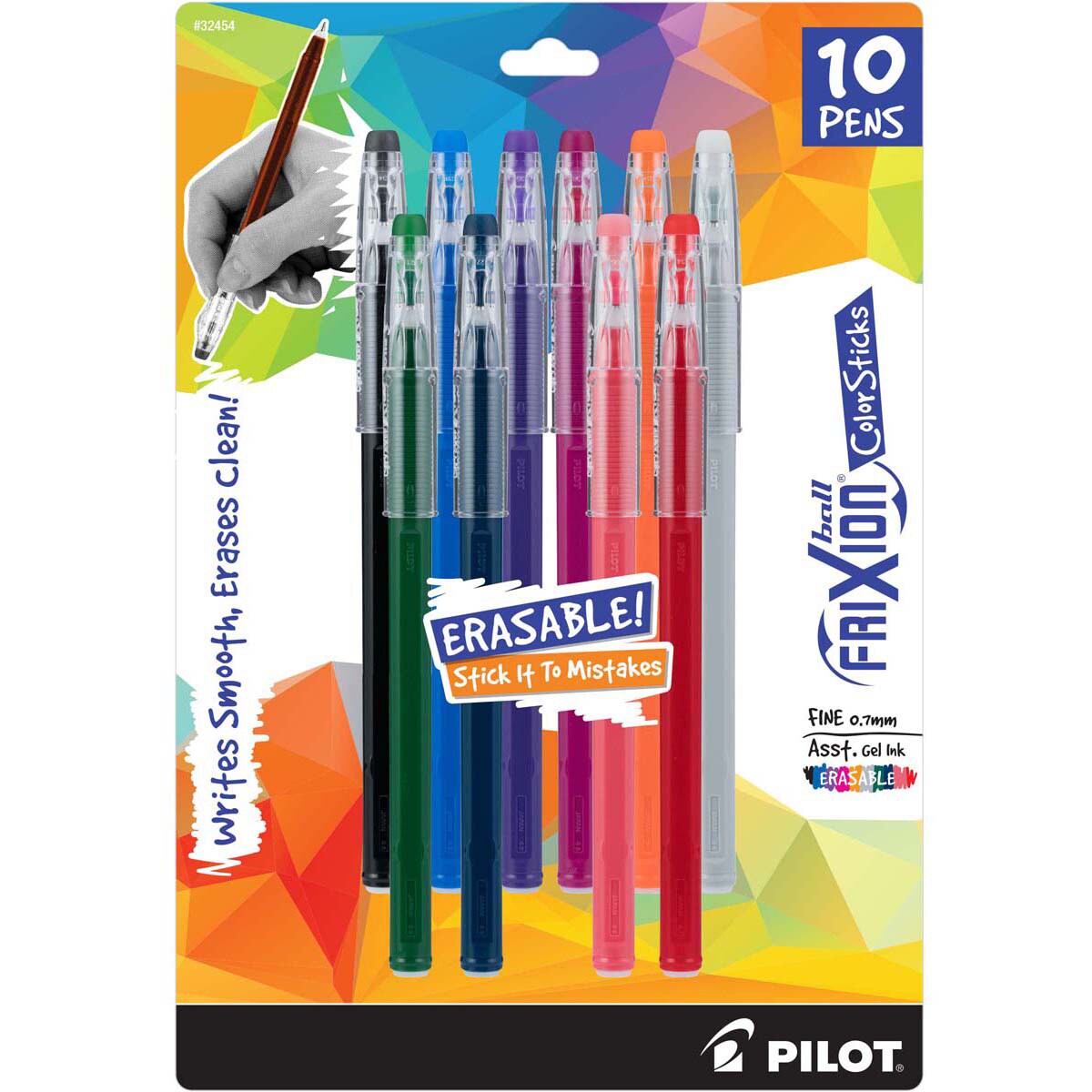 Pilot FriXion Ball Color Sticks Erasable Gel Pens 10/Pkg-Assorted Colors