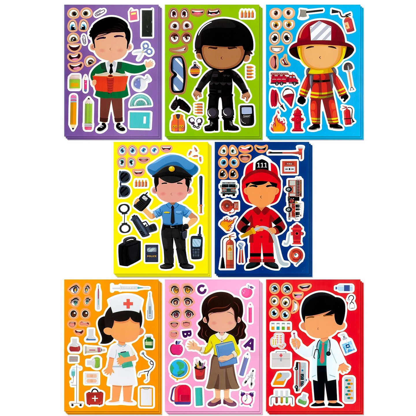 Wrapables Make a Face Stickers, Make Your Own Animal, Food, Dress-Up Stickers, DIY Craft Activities, Party Favors (24 Sheets), Occupation