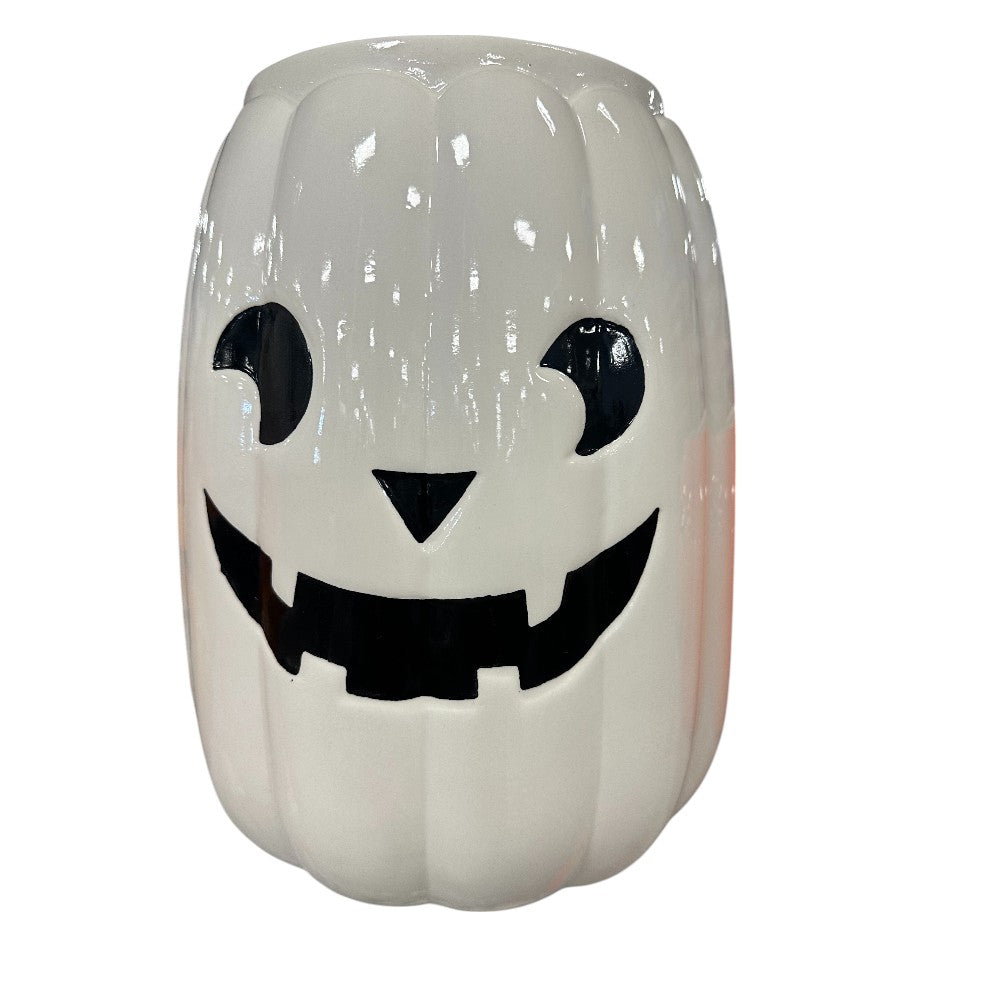 14" White Ceramic Halloween Pumpkin – Cute Jack-o'-Lantern Decor for Fall & Halloween