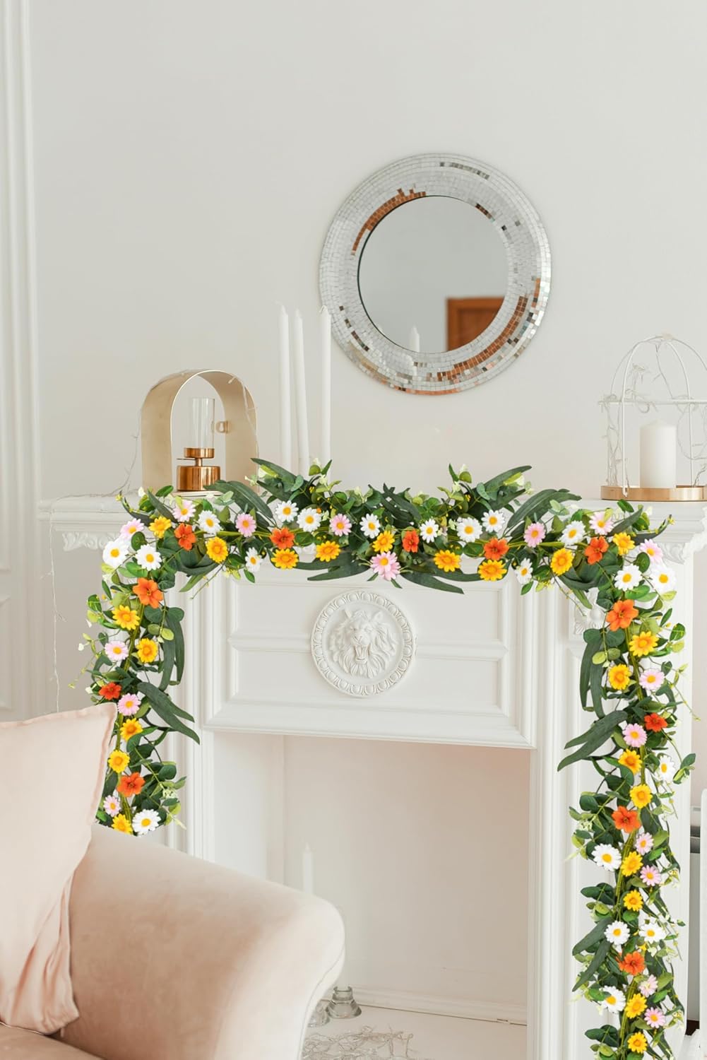 Spring Dasiy Garland with Eucalyptus Wildflower
