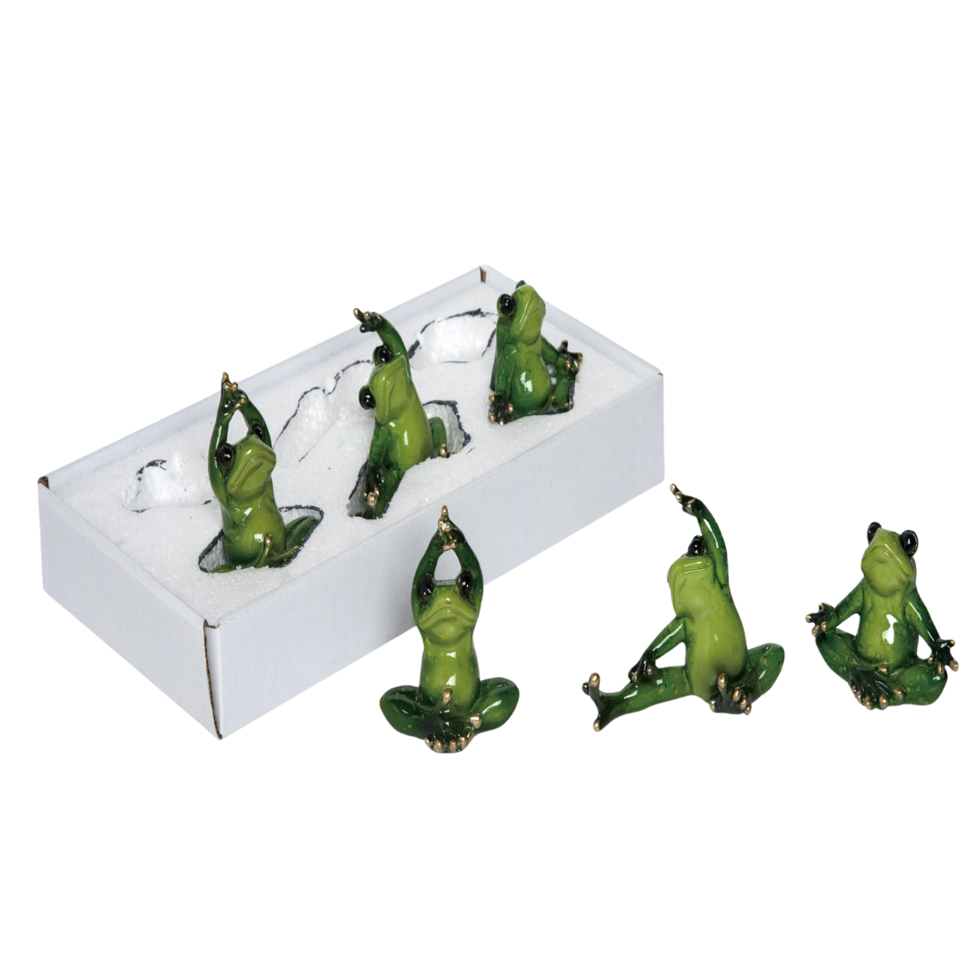 Transpac Resin 4.5 in. Green Spring Enchanted Yoga Frogs Set of 6