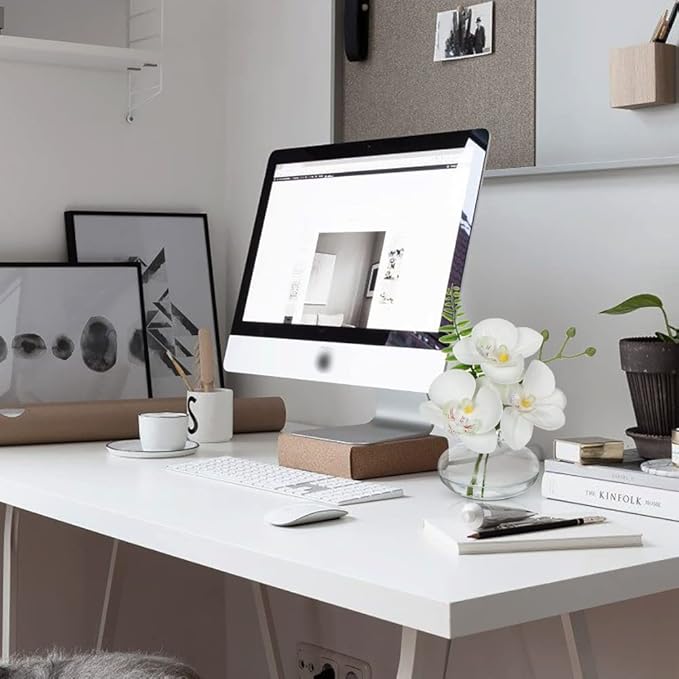 White Orchids Artificial Flowers Faux Orchids Arrangement in Clear Glass Vases Set of 3 Real Touch Phalaenopsis Orchid Flowers Small Fake Orchid Centerpiece for Dining Room Table