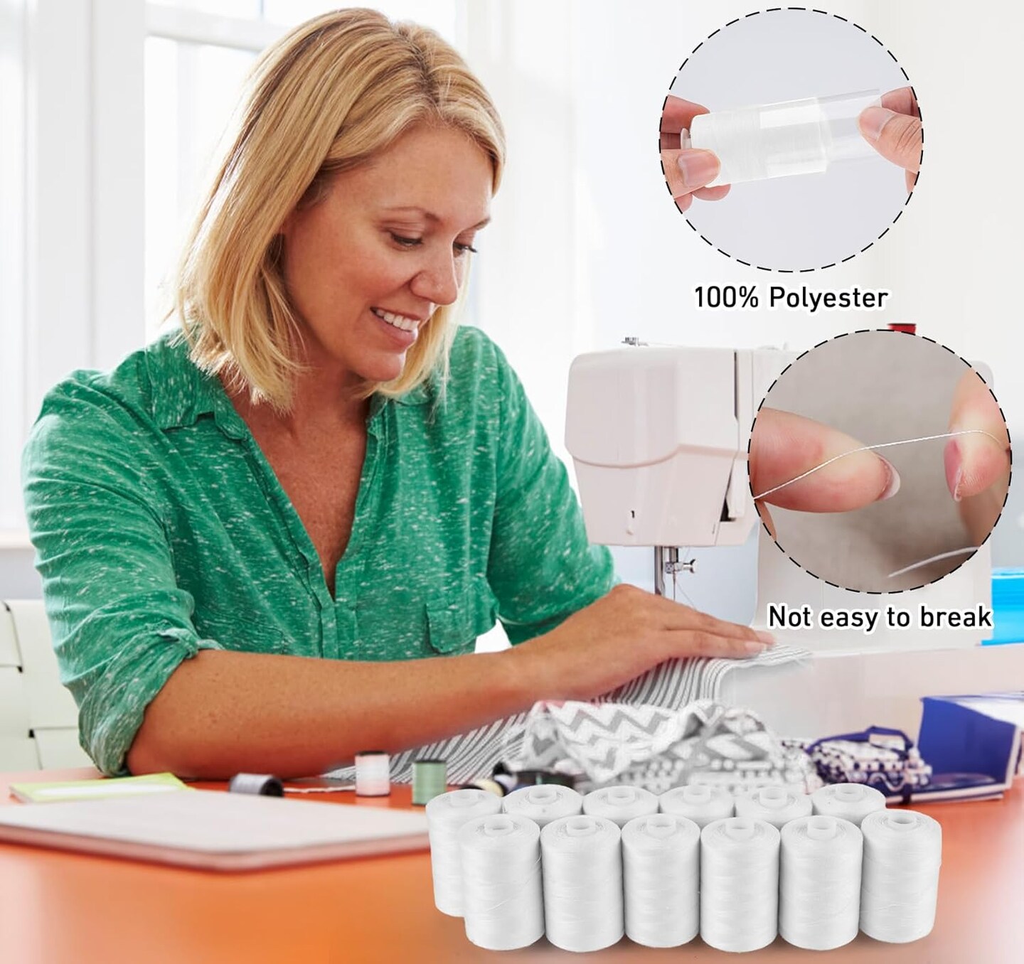 Sewing Thread, 12 Spools of 1000 Yards Each White Polyester All Purpose Thread for Sewing Machine/Hand Sewing/Hand Quilting