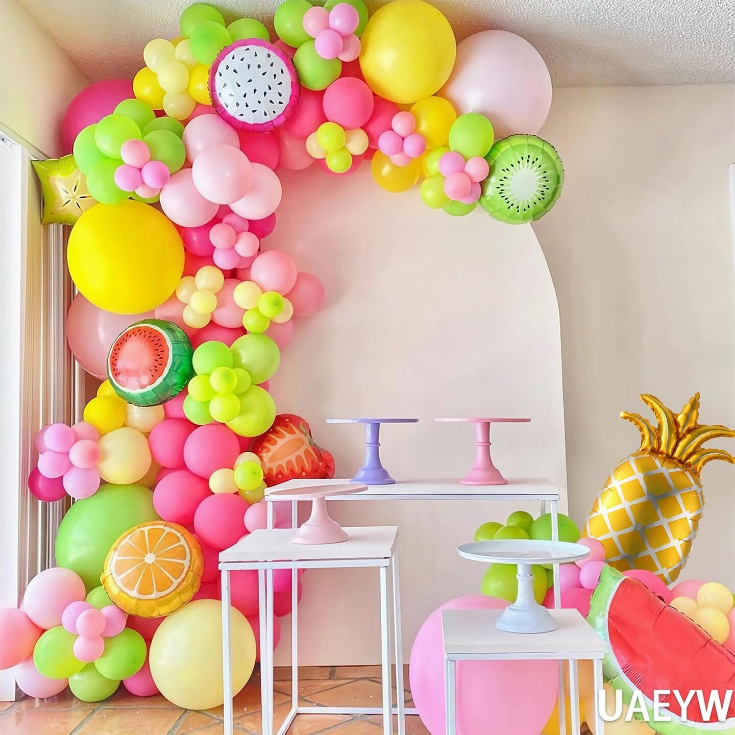 Fruit Balloon Garland Arch Kit Pink Yellow Green Balloons With Mixed
