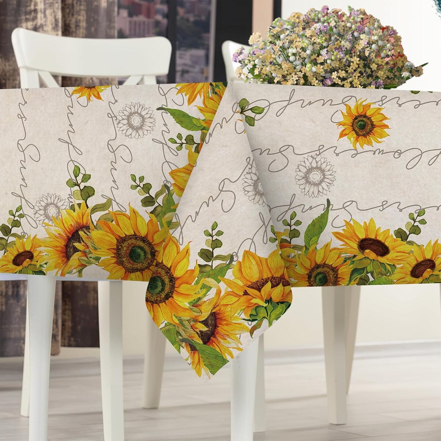 Spring Summer Sunflower Rectangle Tablecloth 60 x 120 Inches, Fall Autumn Flower Floral Decorative Dining Table Cloth, Seasonal Dinner Table Cover Picnic Party Decoration