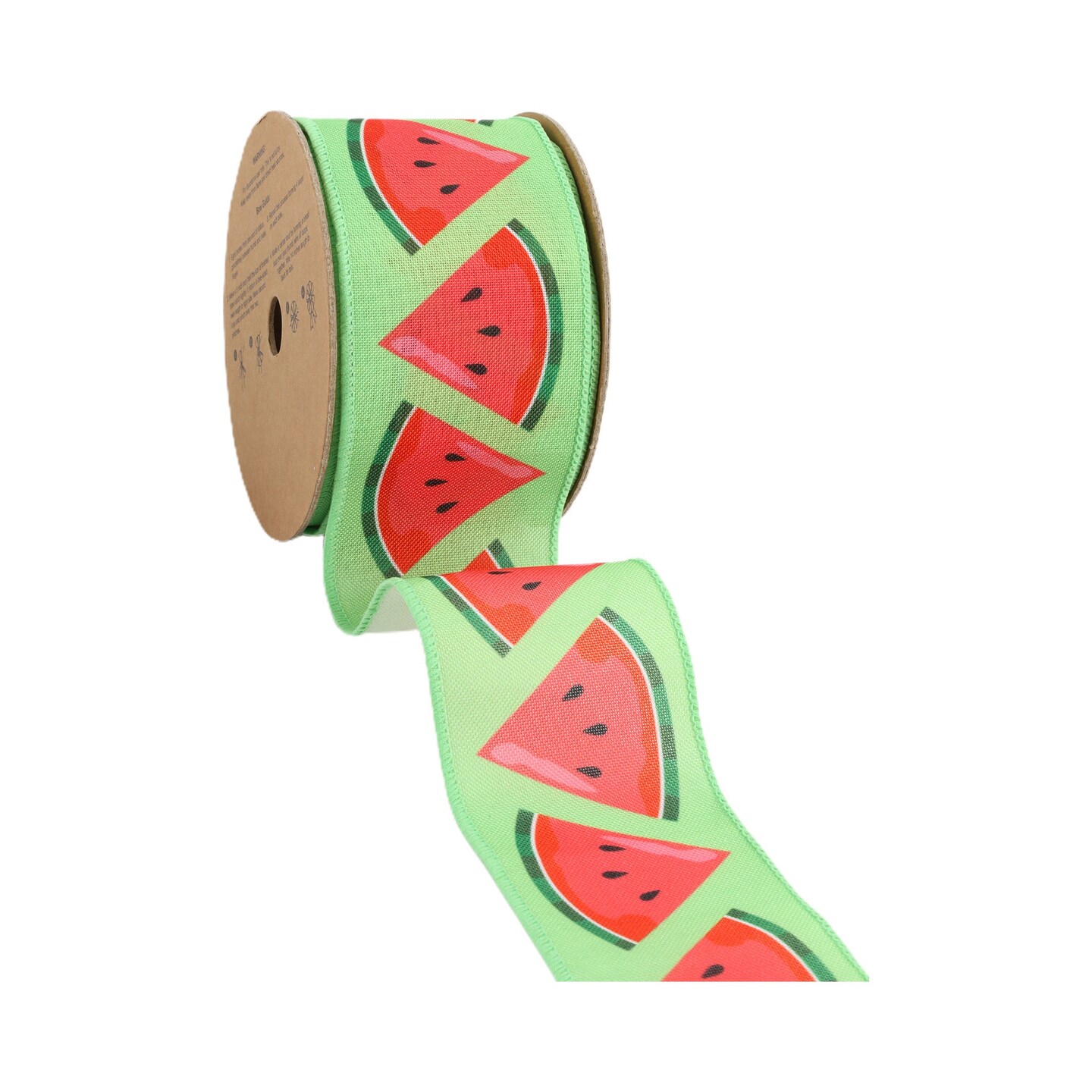 2 1/2&#x22; Wired Ribbon | Watermelon Slice on Green | 10 Yard Roll