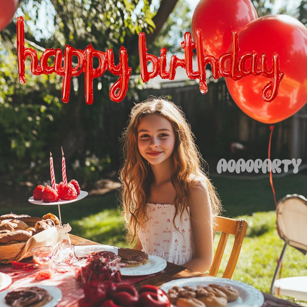 Red Happy Birthday Balloon Banner 16Inch Mylar Foil Happy Birthday Letters