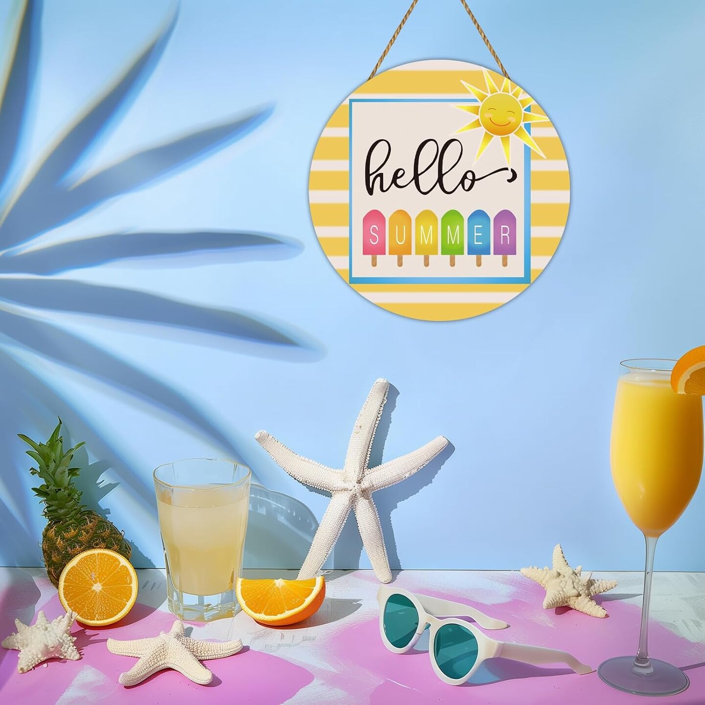 Summer Decor Summer Door Decor Popsicle Hanging Decorations Wooden Hello Sunshine Front Door Hanger Door Sign for Wall Office Indoor Home Decorations