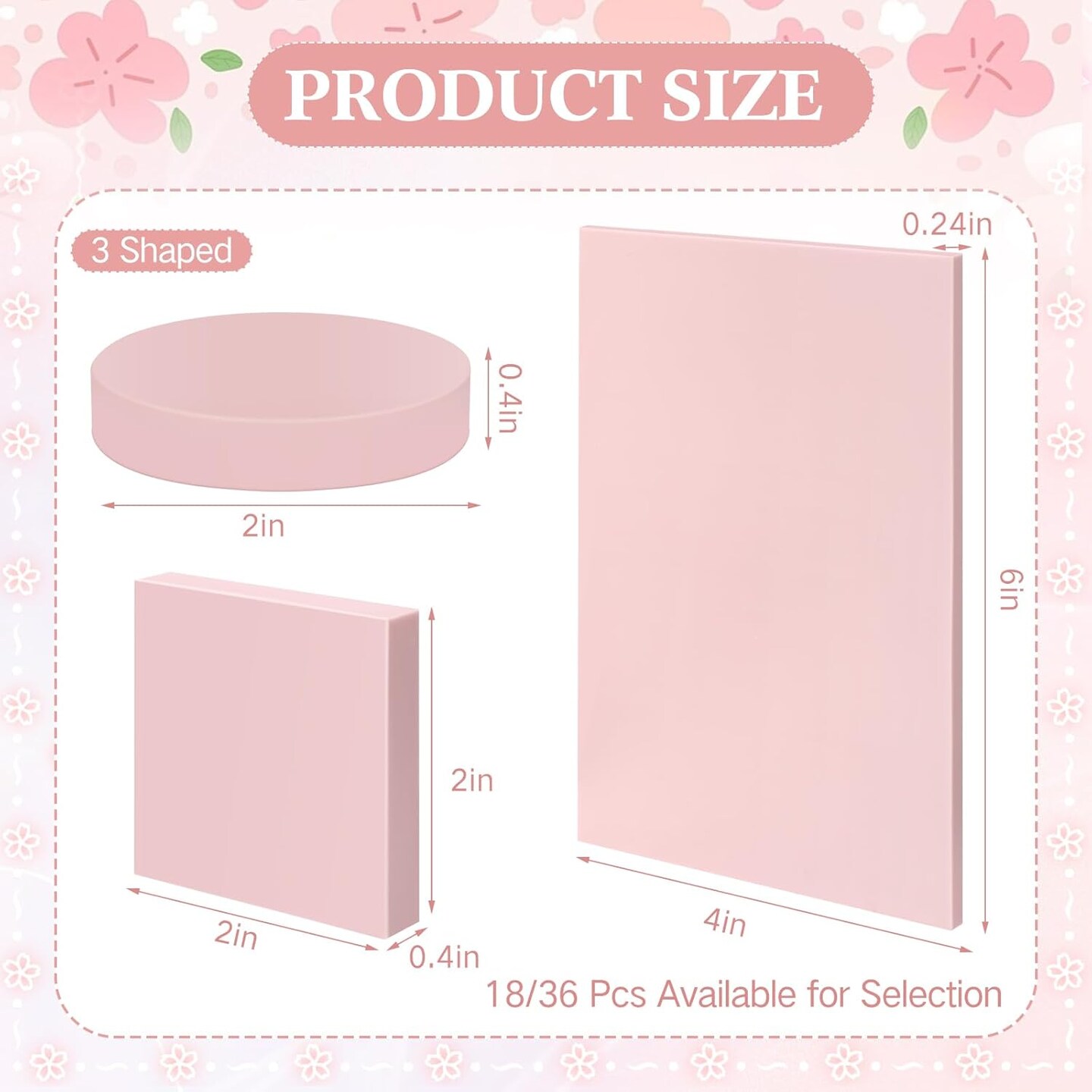 18-Pack Pink Rubber Carving Blocks, Round & Square for Stamps & DIY Crafts