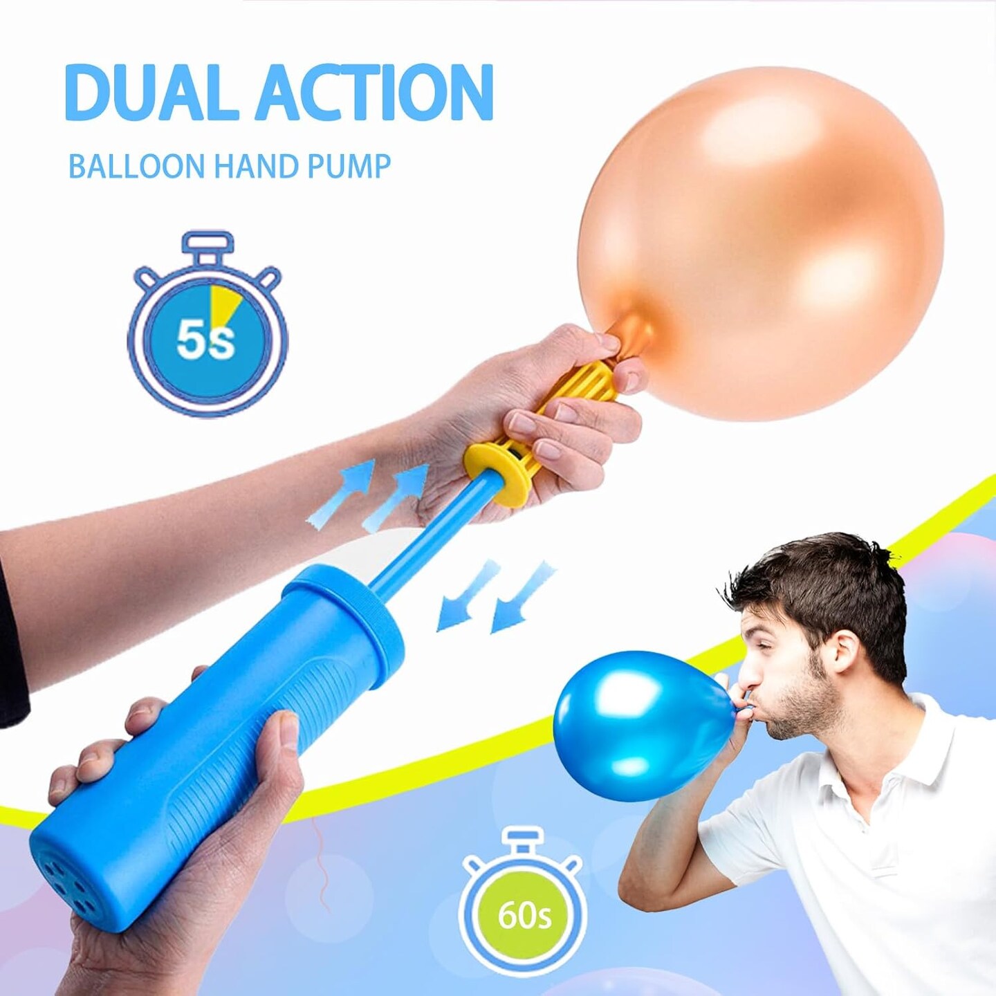 Balloon Hand Pump,Balloon Pump Hand Two-Way Dual Action,Air Pump for Balloons for Birthday Party Decorations, Portable Hand Pump for Balloons. (Pack of 1)
