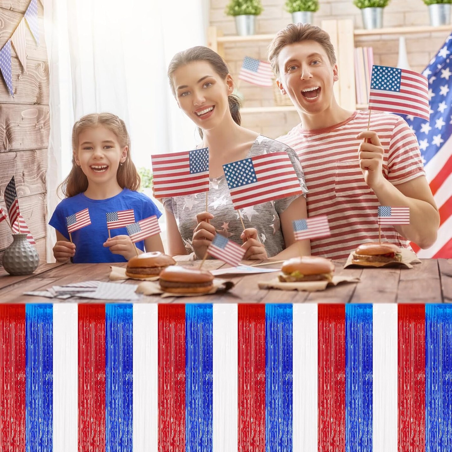 4th of July Garland Decor,33Ft Glitter Tinsel Patriotic Decorations for Tree Car Golf Cart Parade Float Bike Outdoor Holiday Independence Day Memorial Day Veteran&#x27;s Day USA Summer Red White Blue