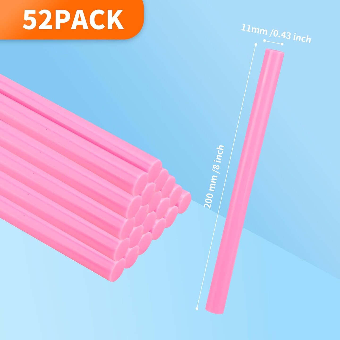 Pink hot Glue Sticks Full Size 0.43&#x201D; Dia x 8&#x201D; Long, 52 pcs Hot melt Adhesive Glue Sticks, All-Purpose Colored Glue Gun Sticks for Christmas Decoration Crafts Arts School Home Repair Bonding