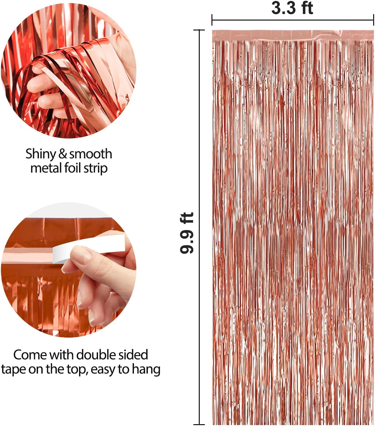 2 Pack 3.3 x 9.9 ft Rose Gold Foil Fringe Backdrop Curtain, Streamer Backdrop Curtains, Streamers Birthday Party Decorations, Tinsel Curtain for Parties, Photo Booth Backdrops, Party D&#xE9;cor