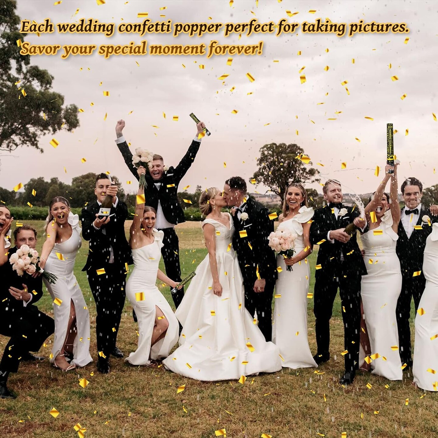 Confetti Cannon Gold Party Poppers 12 Pack Confetti Party Cannon Shooters for Celebrations Wedding Birthday Graduation Golden Foil 12 inch Confetti Poppers for Christmas New Year Eve Party Supply