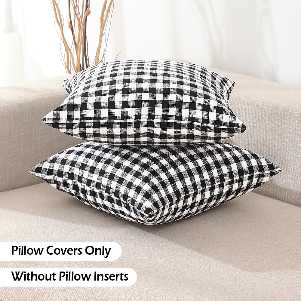 Black and White Buffalo Plaid Outdoor Pillow Covers 18x18 Set of 2, 18 x 18 Modern Farmhouse Decor Couch Pillows, Black White Winter Christmas Holiday Plaid Pillows (No Pillow Inserts)
