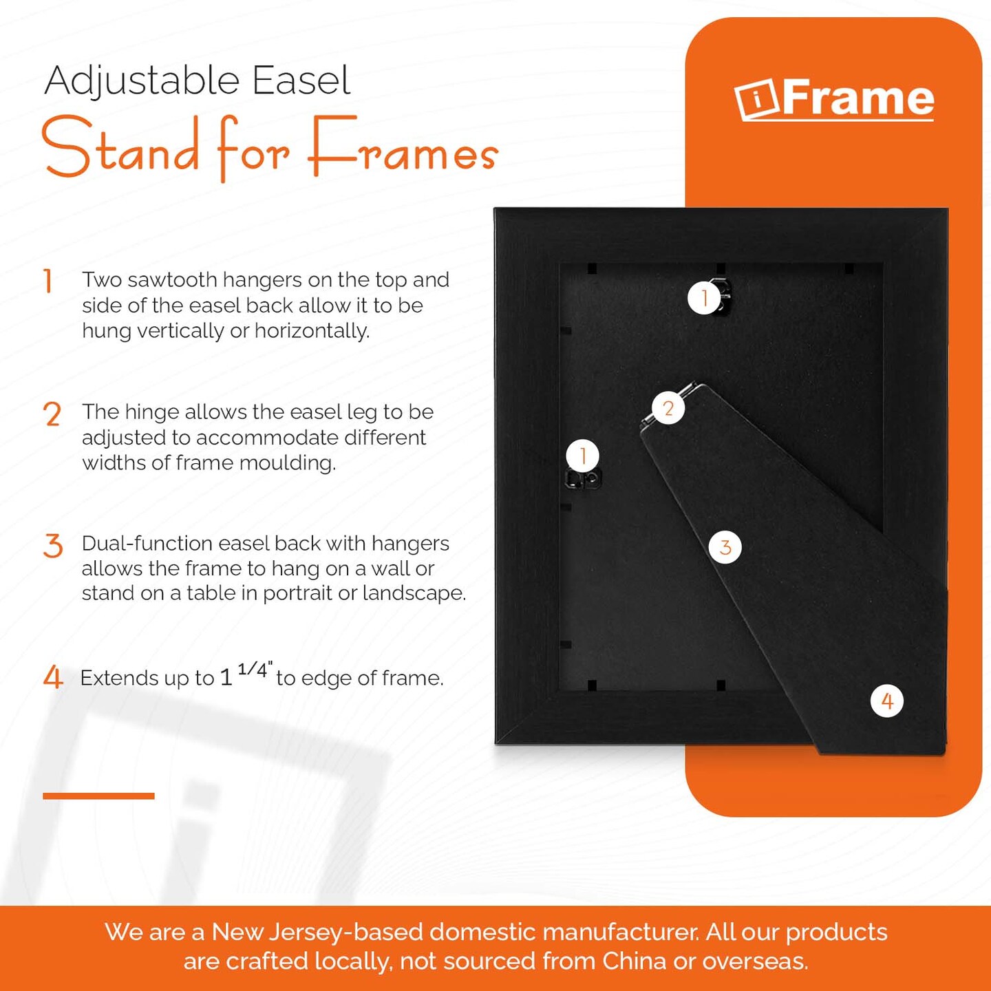 Adjustable DIY Easel Backs | Solid Black Cardboard Back | Fits Most Photo Frames | USA Designed and Made