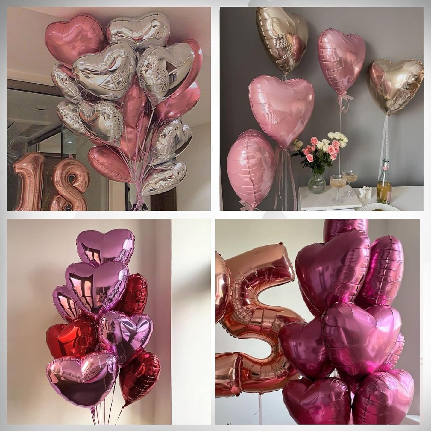 20-Pack Rose Gold Heart Foil Balloons – 5/10/18in for Valentine’s Day, Wedding & Anniversary Decor