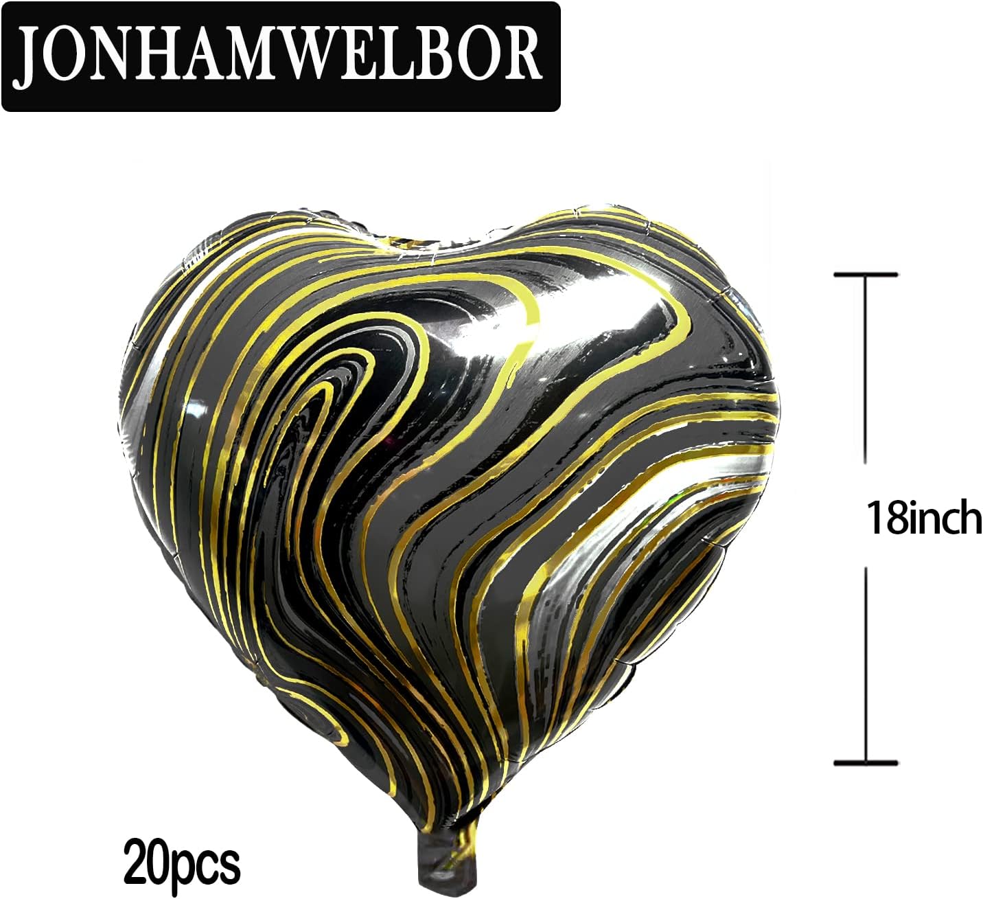 20Pcs 18 inch Marble Black Foil Mylar Heart Shape Balloons Decorations Valentines Birthday Wedding Baby Shower Party (Marble Black)