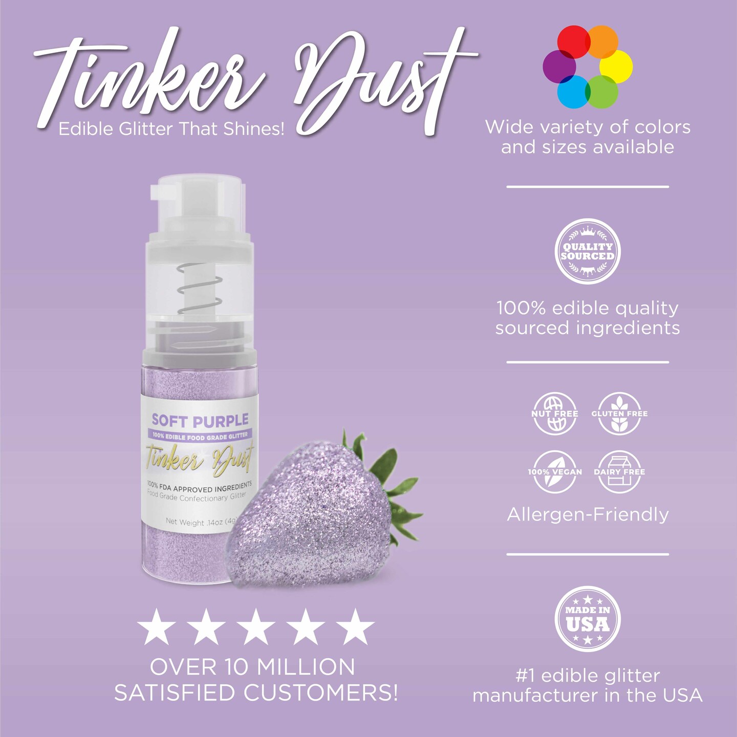 Soft Purple Edible Glitter Spray 4g Pump | Tinker Dust&#xAE;