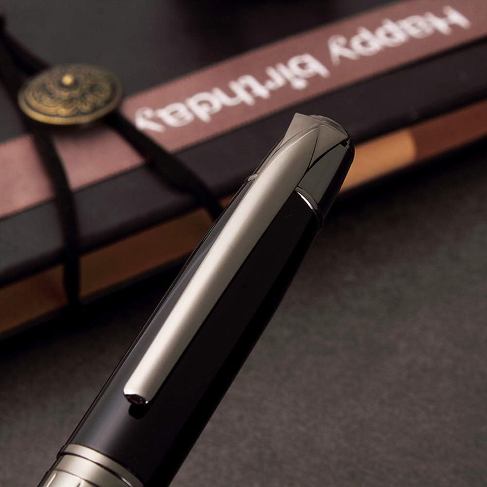 Ballpoint Pens Black Pens Medium Ball Point 1.0mm Smooth Writing Grip Metal Retractable Executive Business Office Fancy Nice Gift Pen for Men Women (Gun Black, 2 Pack 4 Refills)