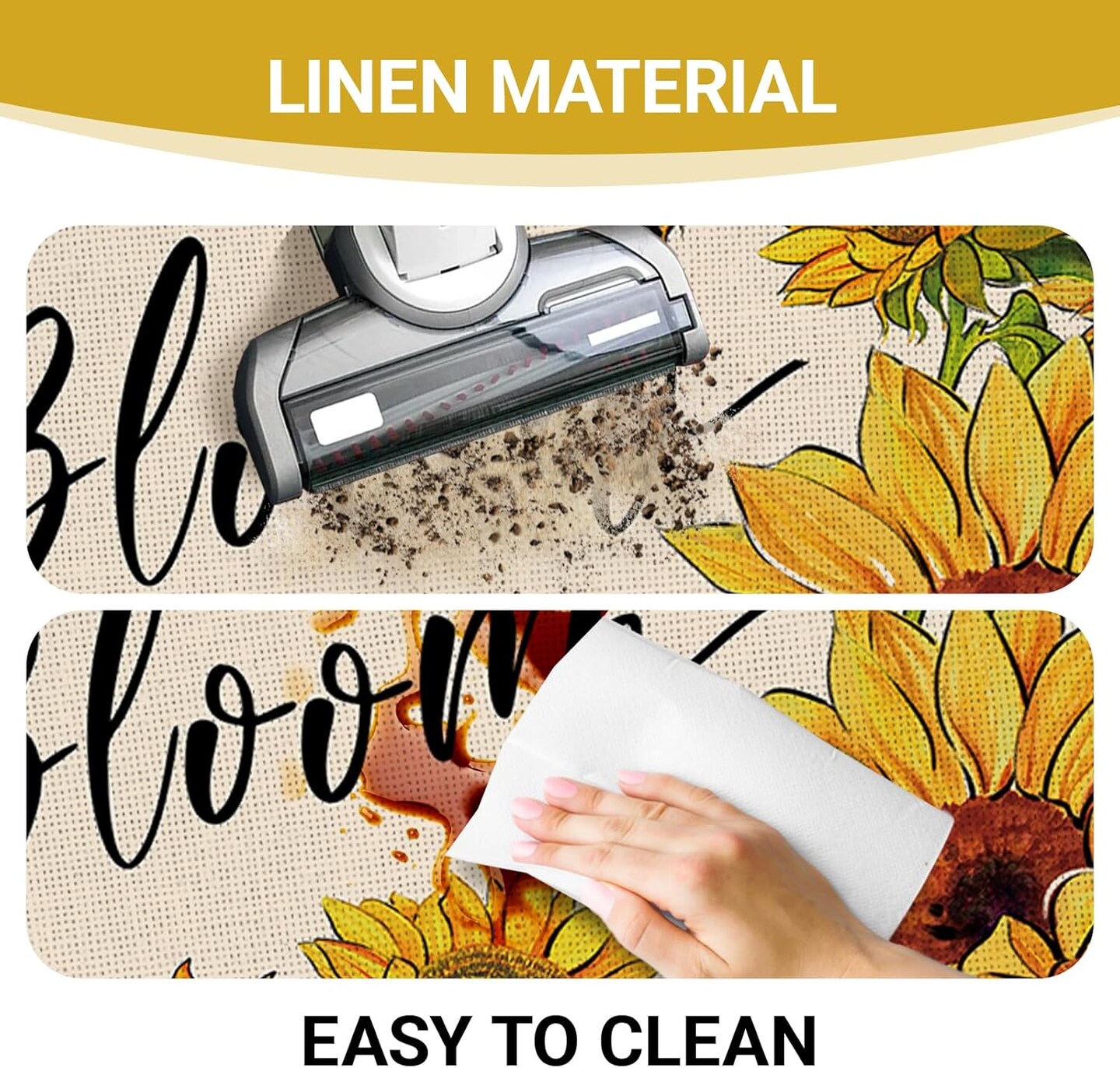Spring Summer Sunflower Kitchen Rugs Set of 2, Fall Flower Bee Bloom You are My Sunshine Kitchen Mats Home Decor, Floral Seasonal Floor Door Mat Decorations - 17x29 and 17x47 Inches