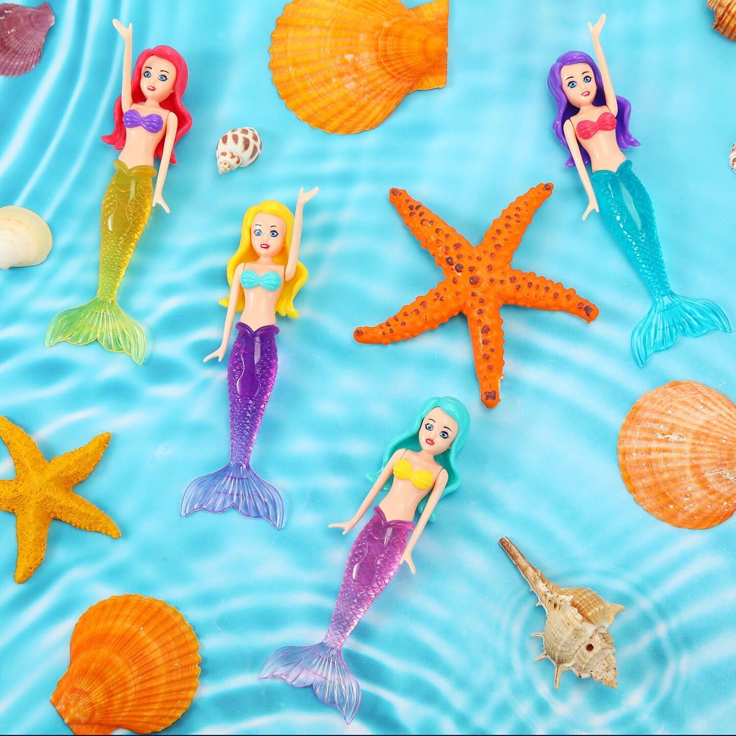 4 Pieces Summer Mermaid Dive Toys Mermaid Bath Toys Colorful Mermaid Pool Toys Swimming Pool Games for Boys Girls Teens Adults