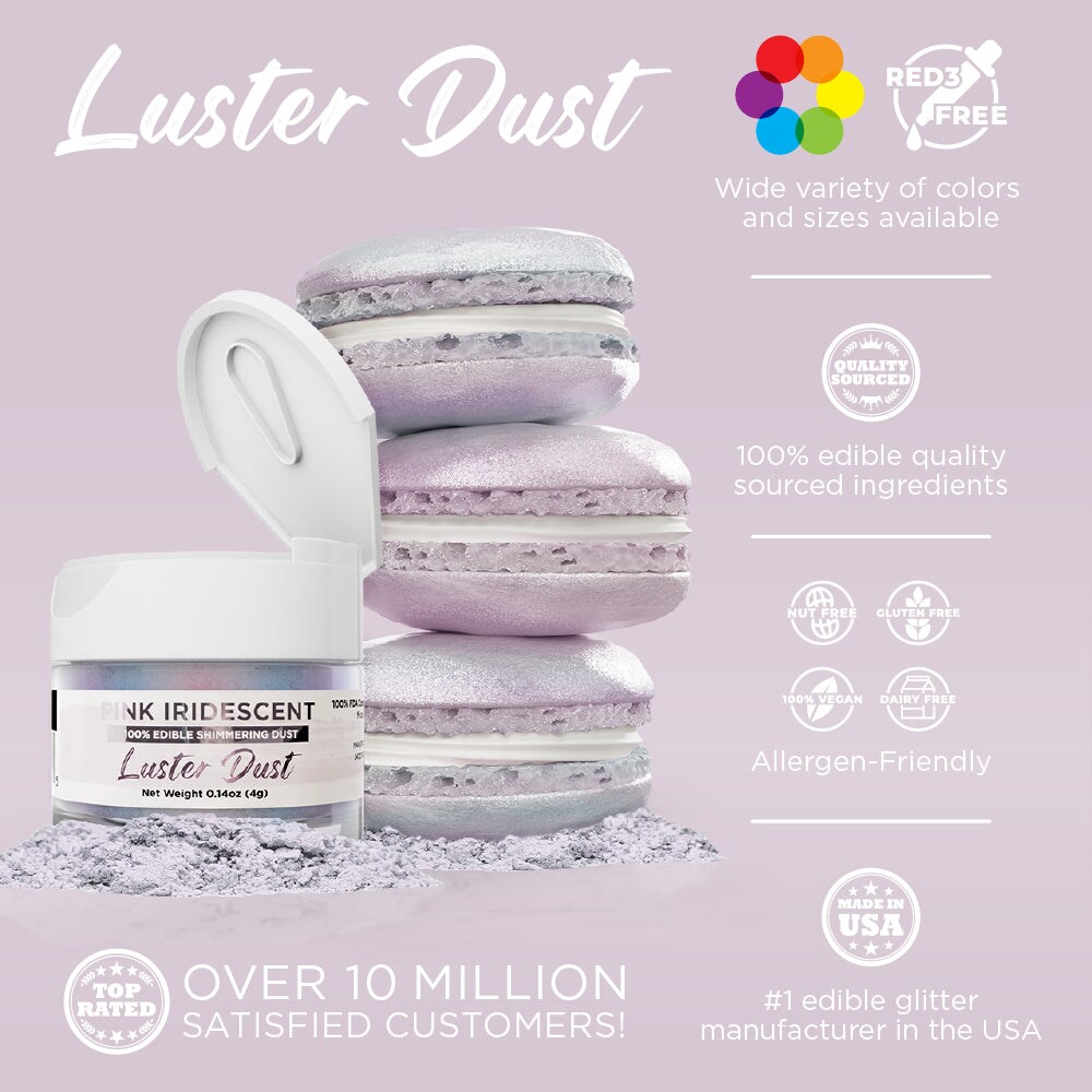 Bakell - Pink Iridescent Luster Dust (4g, 1x Jar) Edible Vegan Dust & Paint for Baking, Desserts and Beverages