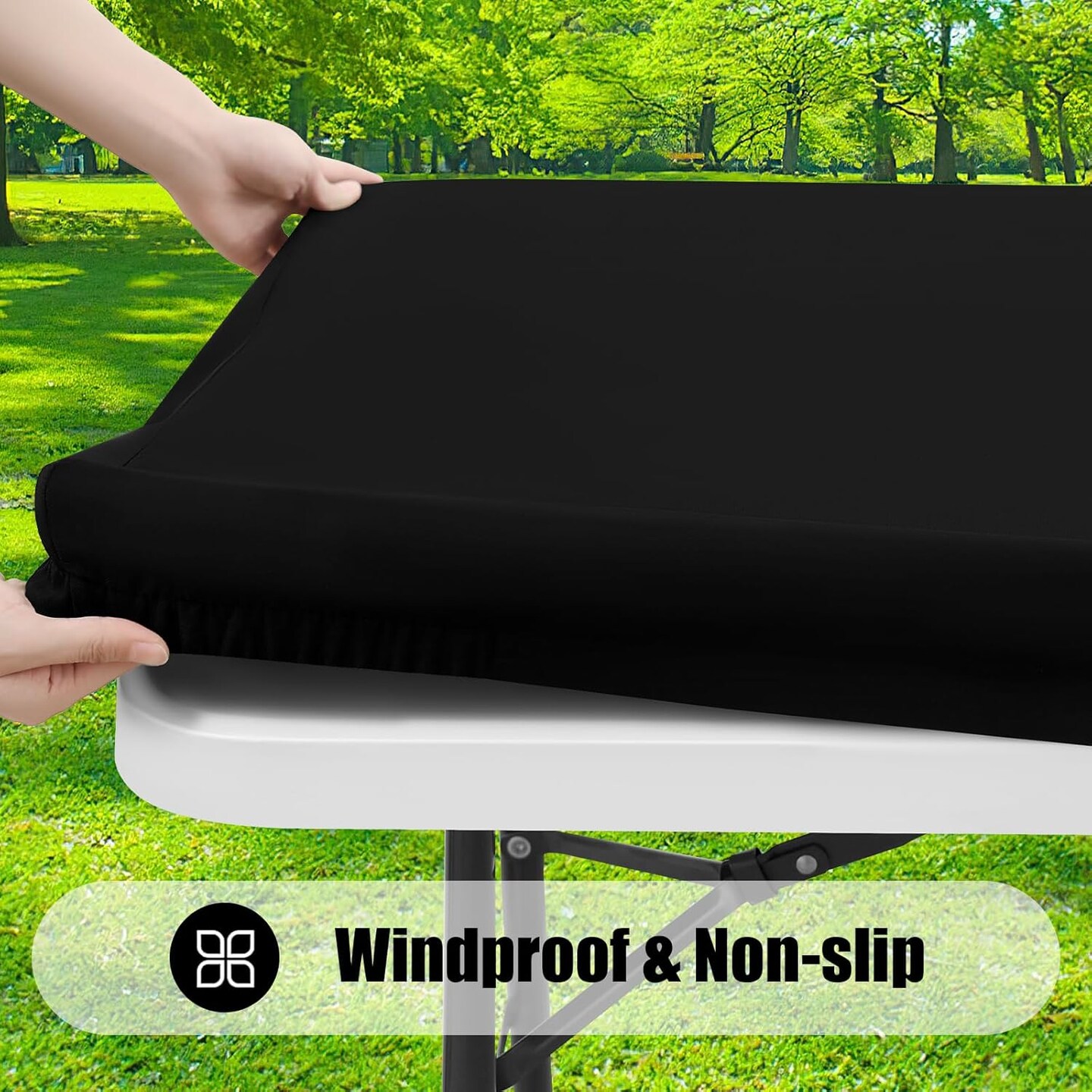 Rectangle Picnic Table Cloth 2 Pack, Waterproof Elastic Fitted Tablecloths for 6 Foot Tables, Washable Polyester Table Cover for Camping, Indoor and Outdoor (Black, 30&#x22;x72&#x22;)