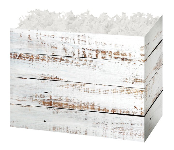 Pack/6: Distressed White Wood Basket Box - 10-1/4 x 6 x 7-1/2"