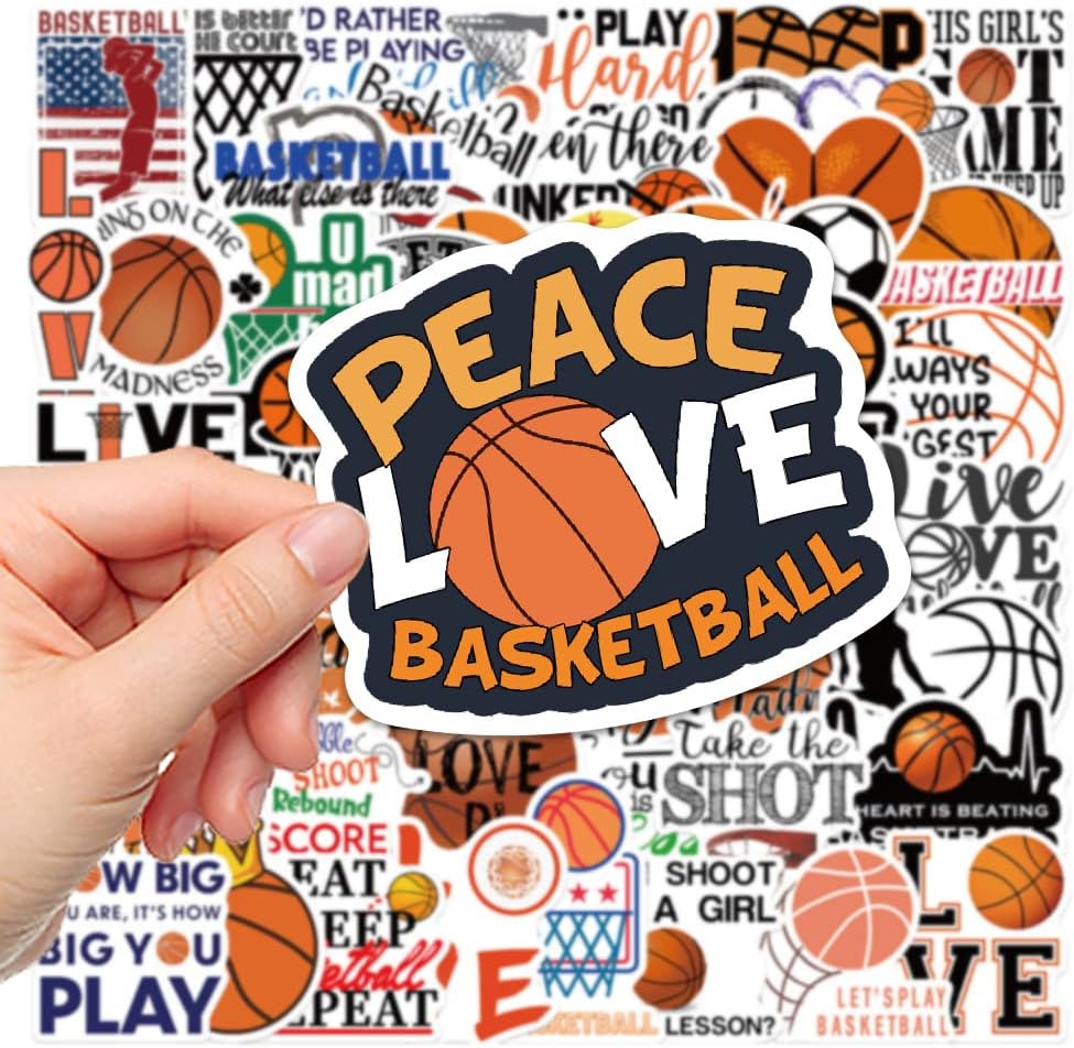 50PCS Basketball Stickers,Vinyl Waterproof Basketball Sports Stickers Gift for Adults Teen Boys and Girls, Suitable for Water Bottles,Cup,Laptop,Wall,Skateboard,Phone, Scrapbook,Guitar