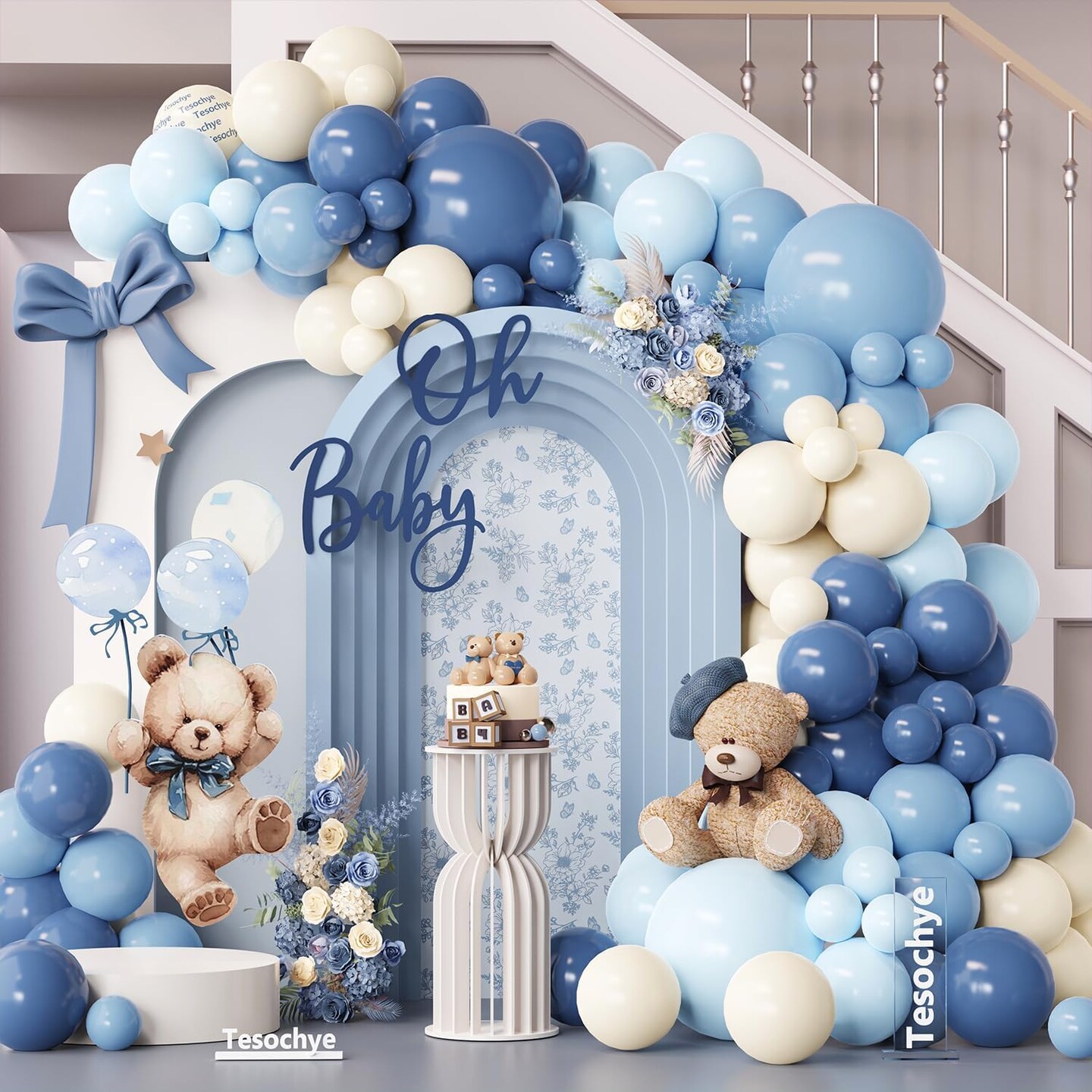 Dusty Blue Balloon Arch Garland Kit, 141pcs Dusty Blue &#x26; Ivory White Balloons