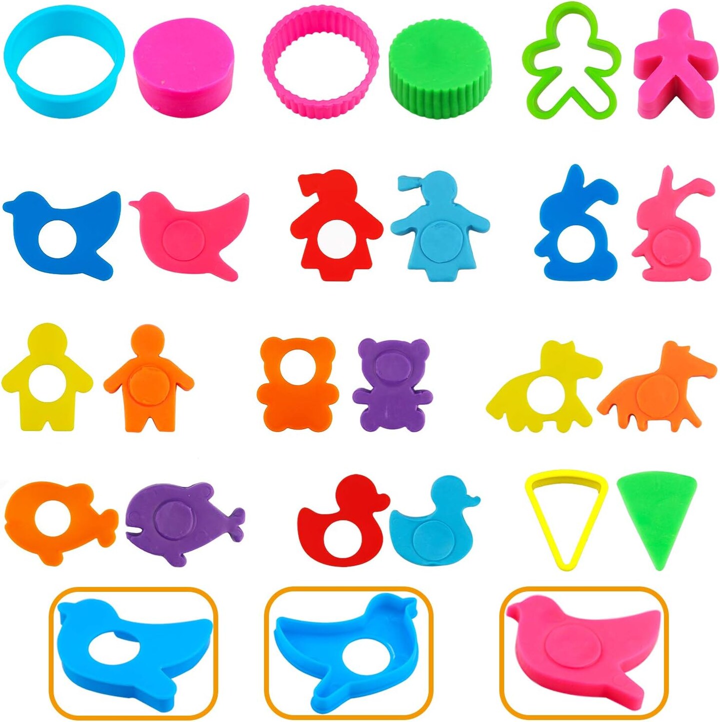 Plastic Dough Tools for Kids 61 Piece Set Cookie Cutters &#x26; Stamps